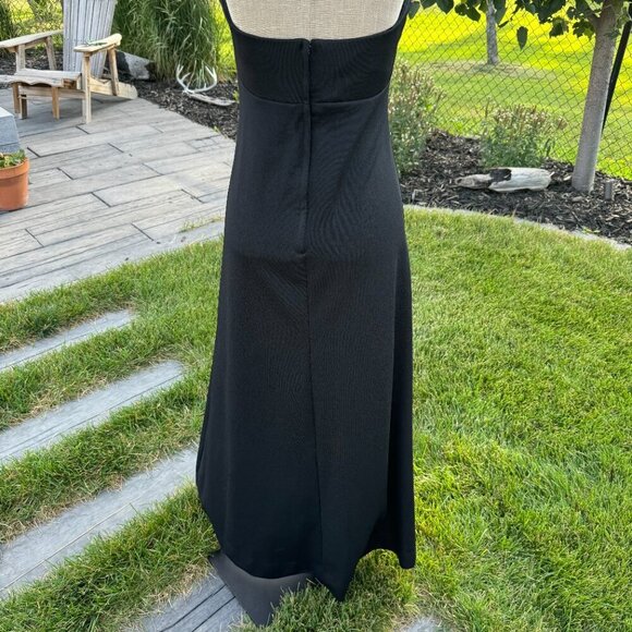 Vintage 70s Maxi Dress Black V-Neck Empire Waist Witchy Halter Gown - Picture 9 of 13